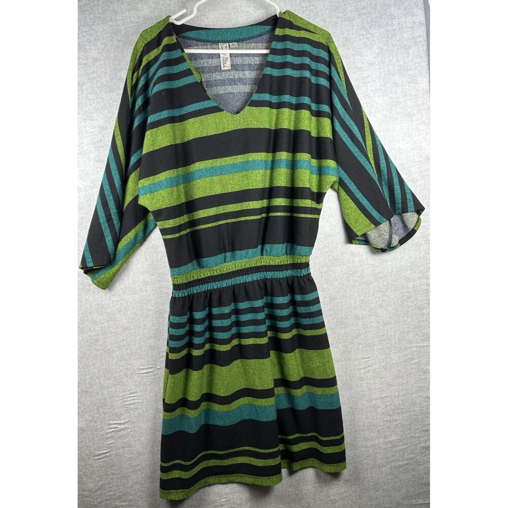 Emma & Michele Green Striped Blouson Sweater Dress Dolman Sleeve Size XL